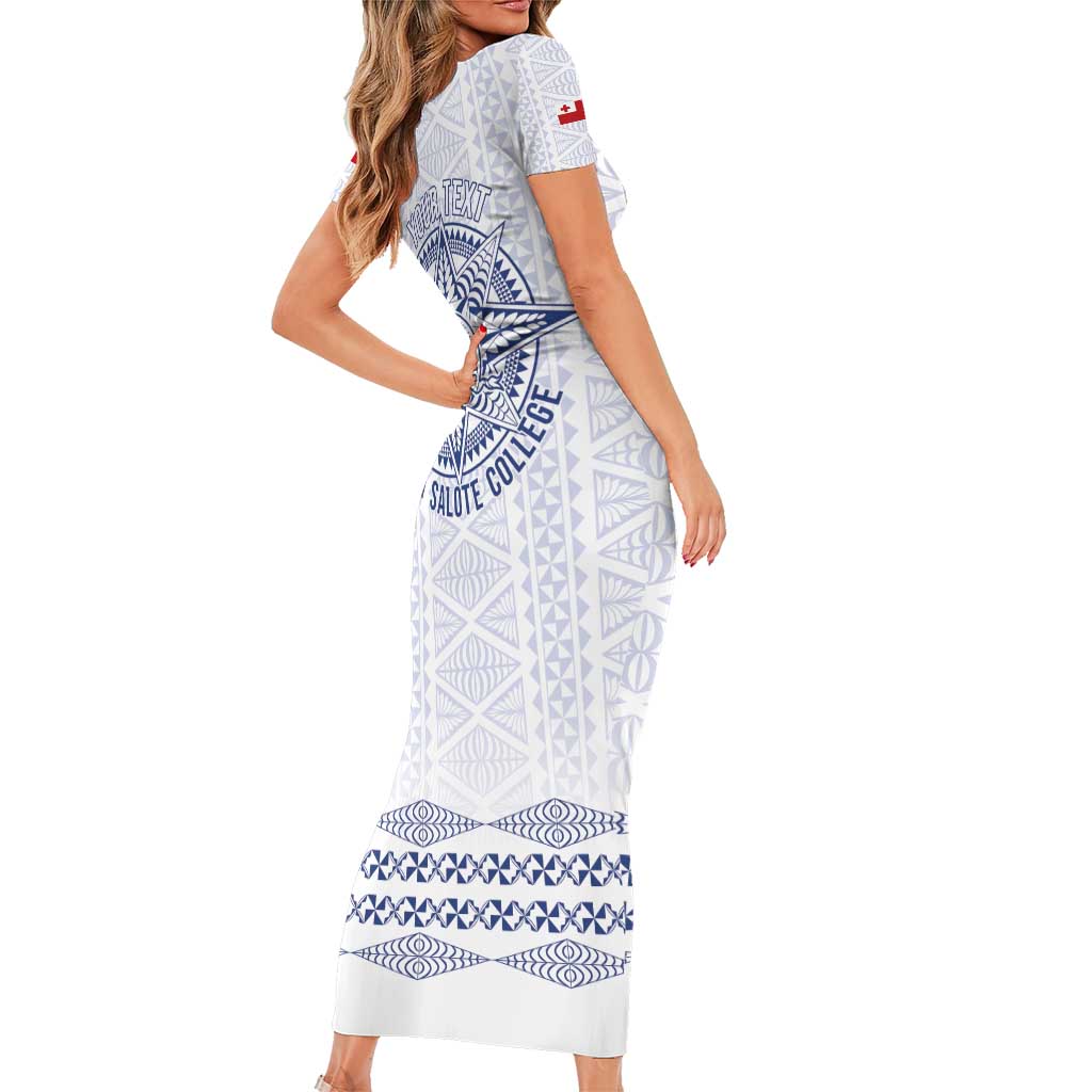 Queen Salote College 100 Years Anniversary Personalized Short Sleeve Bodycon Dress Tonga QSC White - Polynesian Pride