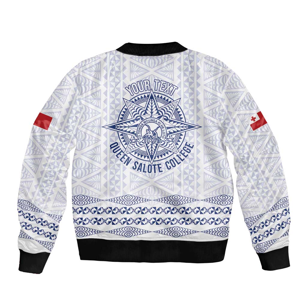 Queen Salote College 100 Years Anniversary Personalized Sleeve Zip Bomber Jacket Tonga QSC White - Polynesian Pride