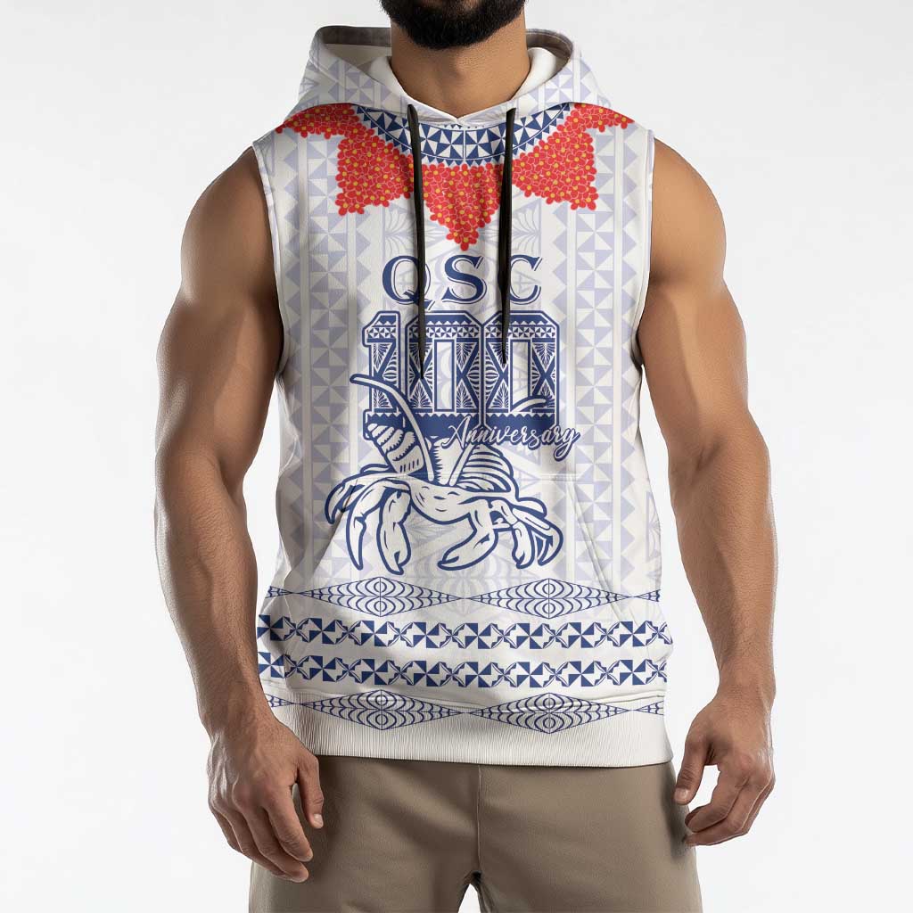 Queen Salote College 100 Years Anniversary Personalized Sleeveless Hoodie Tonga QSC White - Polynesian Pride