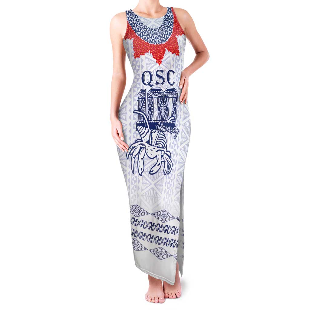 Queen Salote College 100 Years Anniversary Personalized Tank Maxi Dress Tonga QSC White - Polynesian Pride