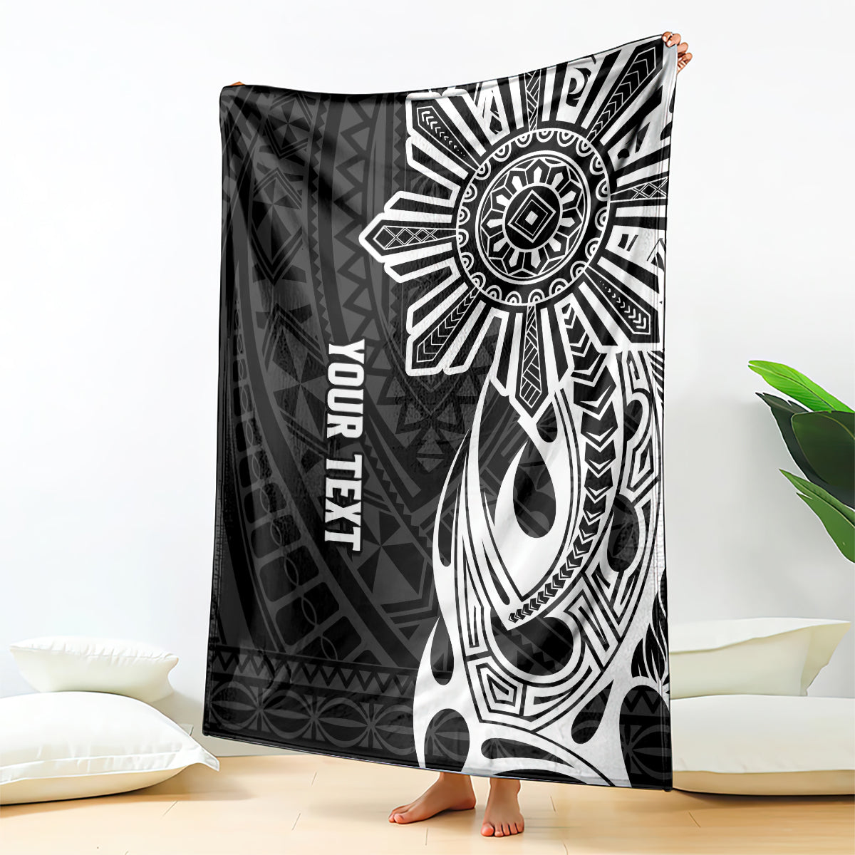 Personalised Philippines Blanket Tribal Sun LT7 Black - Polynesian Pride