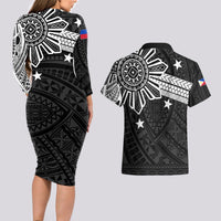 Personalised Philippines Couples Matching Long Sleeve Bodycon Dress and Hawaiian Shirt Tribal Sun LT7 - Polynesian Pride