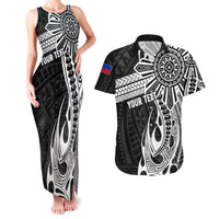 Personalised Philippines Couples Matching Tank Maxi Dress and Hawaiian Shirt Tribal Sun LT7 Black - Polynesian Pride