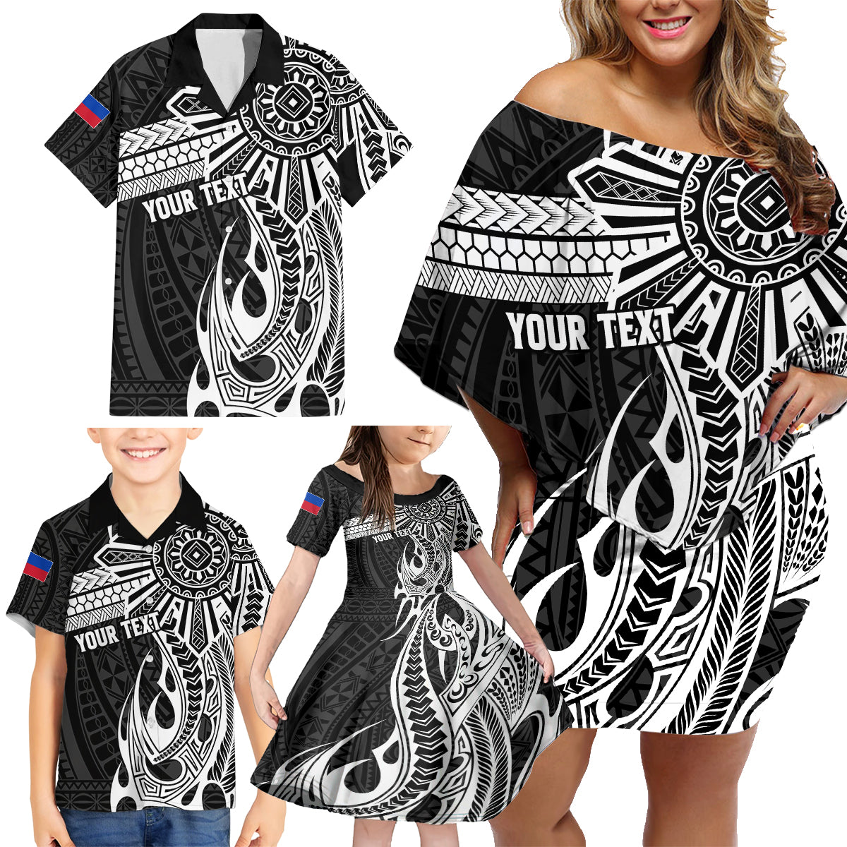 Personalised Philippines Family Matching Off Shoulder Short Dress and Hawaiian Shirt Tribal Sun LT7 - Polynesian Pride