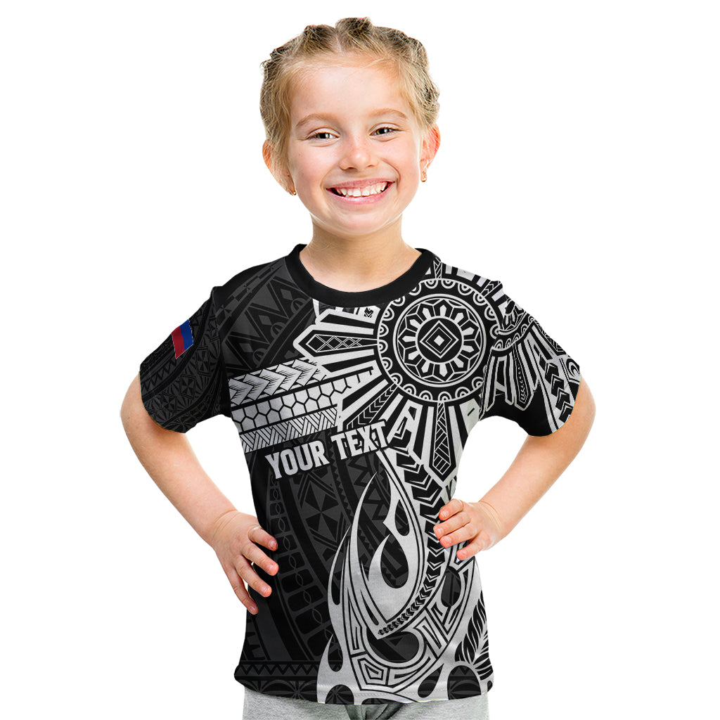 Personalised Philippines Kid T Shirt Tribal Sun LT7 Black - Polynesian Pride