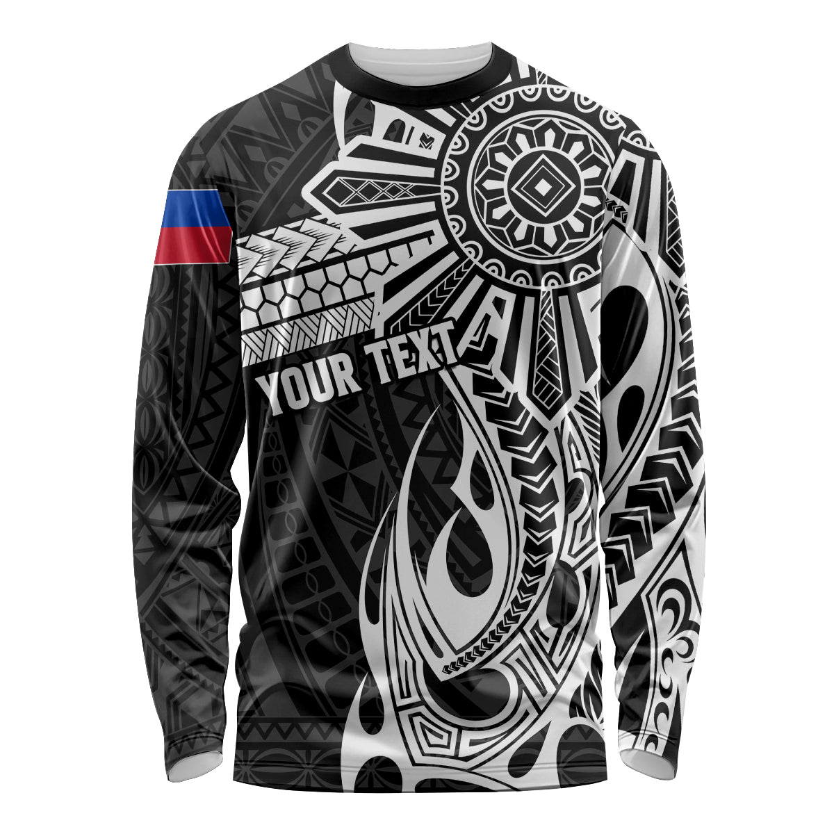 Personalised Philippines Long Sleeve Shirt Tribal Sun LT7 Unisex Black - Polynesian Pride