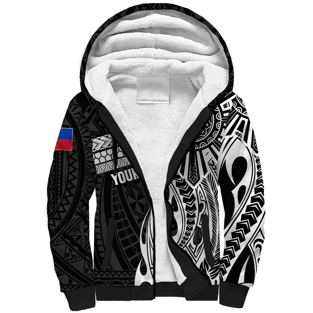 Personalised Philippines Sherpa Hoodie Tribal Sun LT7 Unisex Black - Polynesian Pride