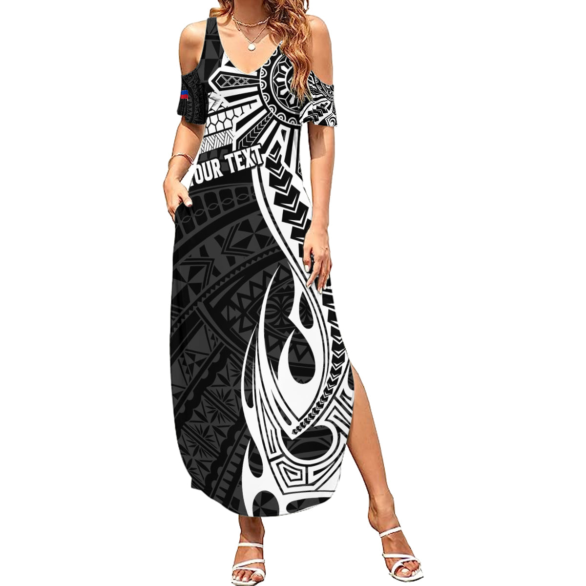 Personalised Philippines Summer Maxi Dress Tribal Sun LT7 Women Black - Polynesian Pride