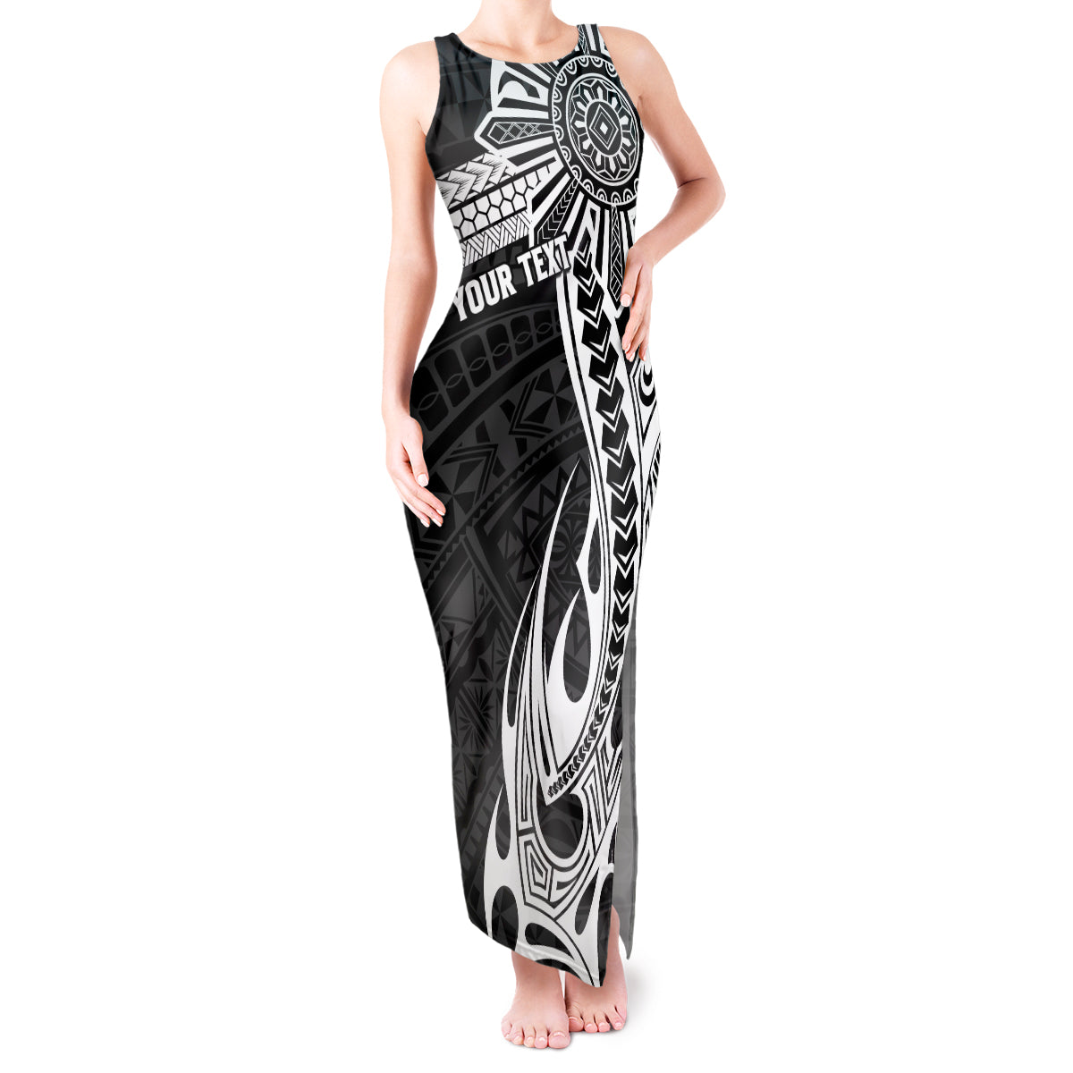 Personalised Philippines Tank Maxi Dress Tribal Sun LT7 Women Black - Polynesian Pride