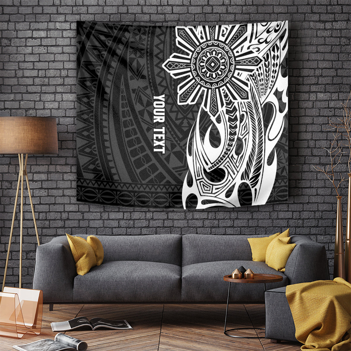 Personalised Philippines Tapestry Tribal Sun LT7 Black - Polynesian Pride