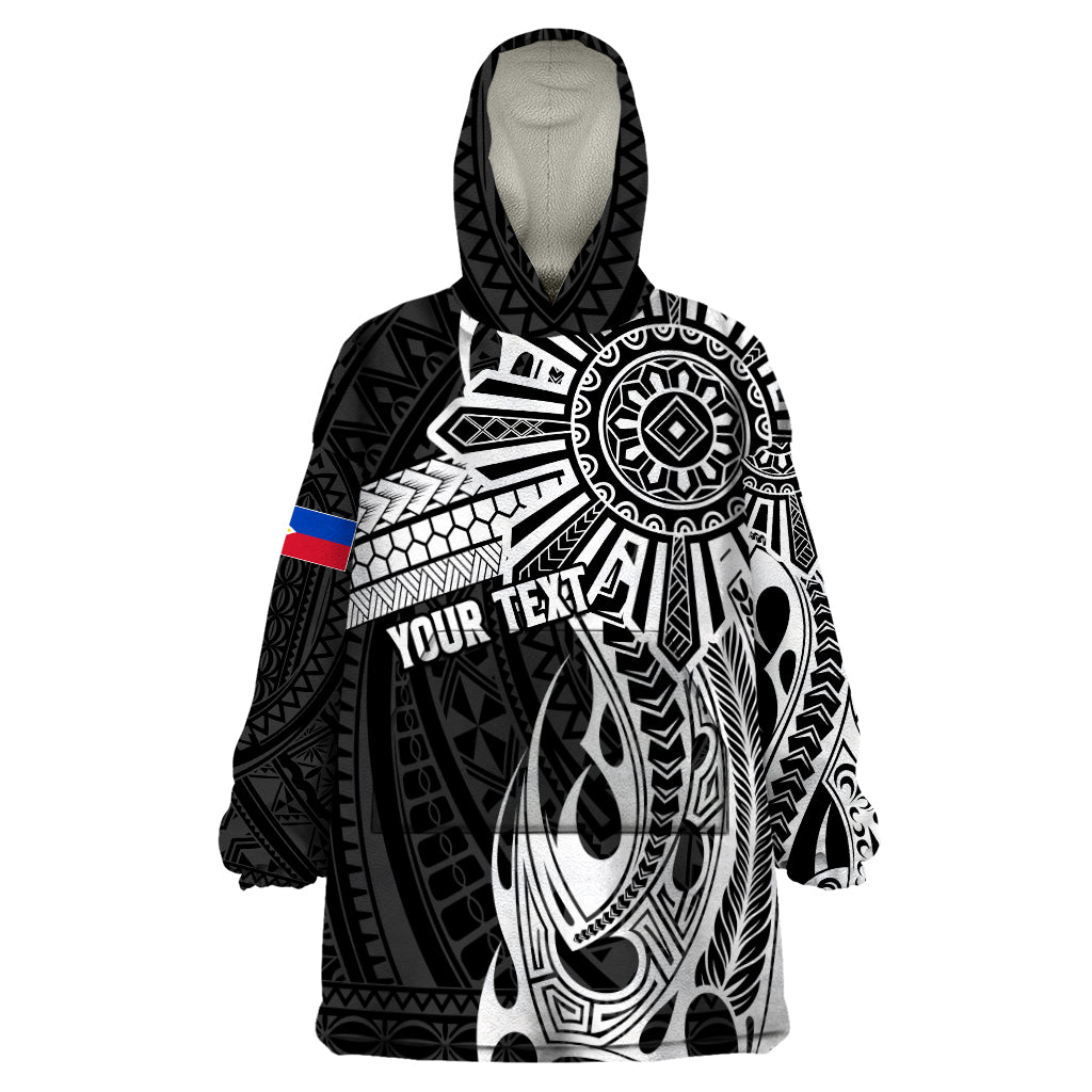 Personalised Philippines Wearable Blanket Hoodie Tribal Sun LT7 One Size Black - Polynesian Pride