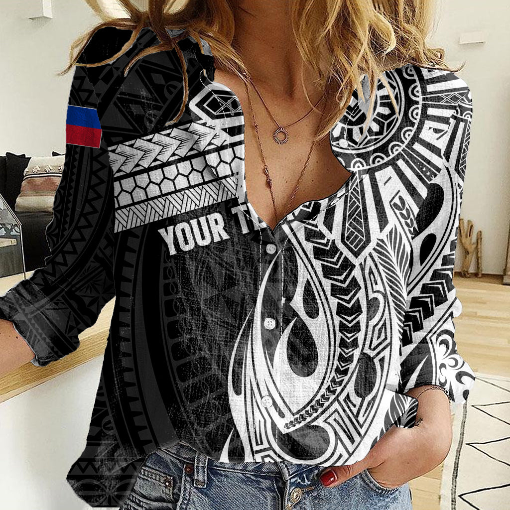 Personalised Philippines Women Casual Shirt Tribal Sun LT7 Female Black - Polynesian Pride
