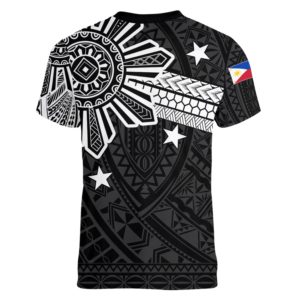 Personalised Philippines Women V Neck T Shirt Tribal Sun LT7 - Polynesian Pride