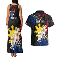 Personalised Philippines Tribal Couples Matching Tank Maxi Dress and Hawaiian Shirt Mix Plumeria - Flag Colors LT7 - Polynesian Pride