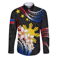 Personalised Philippines Tribal Family Matching Puletasi Dress and Hawaiian Shirt Mix Plumeria - Flag Colors LT7 Dad's Shirt - Long Sleeve Black - Polynesian Pride