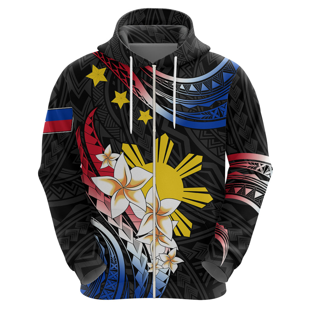 Personalised Philippines Tribal Hoodie Mix Plumeria - Flag Colors LT7 - Polynesian Pride
