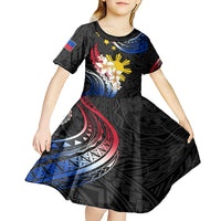 Personalised Philippines Tribal Kid Short Sleeve Dress Mix Plumeria - Flag Colors LT7 - Polynesian Pride