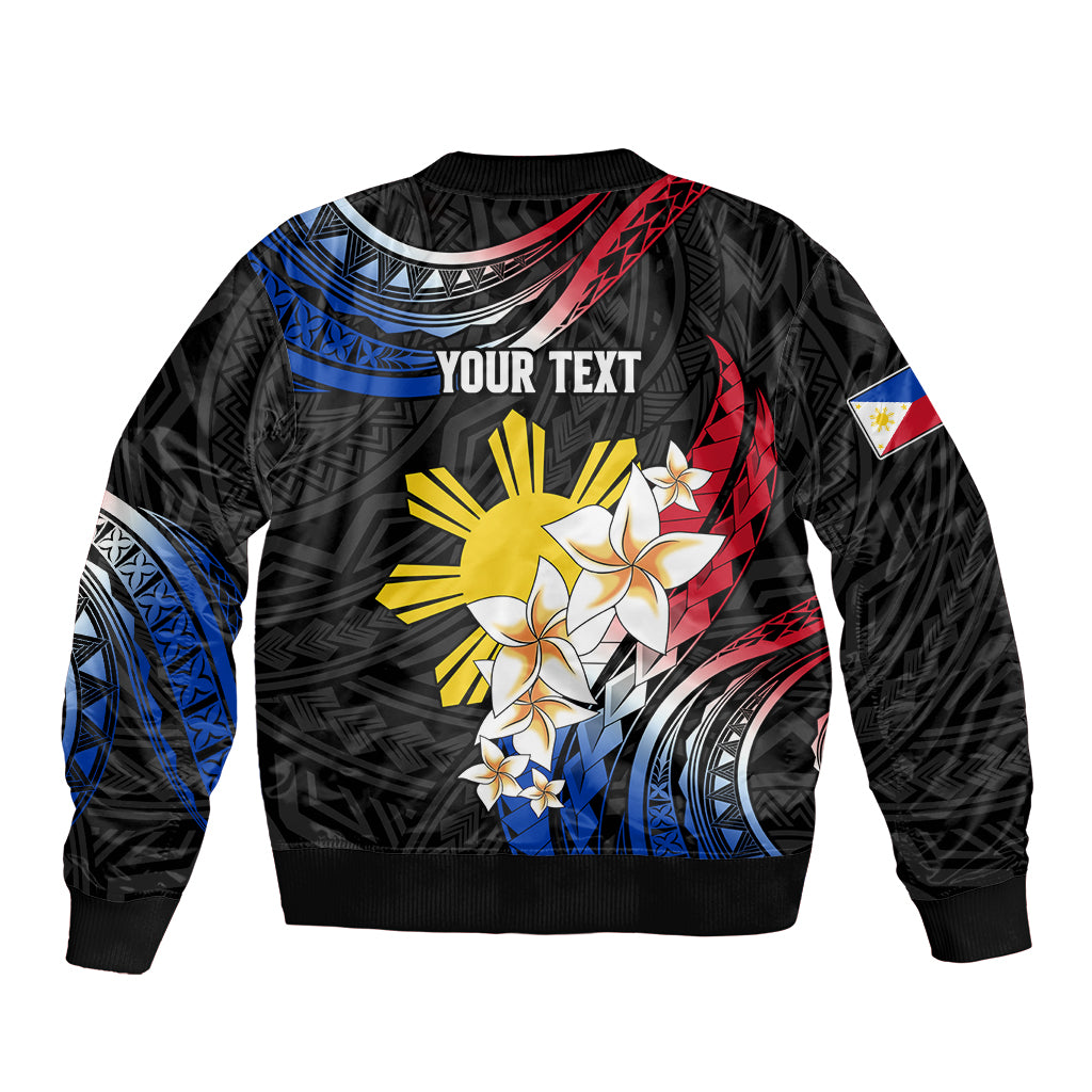 Personalised Philippines Tribal Sleeve Zip Bomber Jacket Mix Plumeria - Flag Colors LT7 - Polynesian Pride