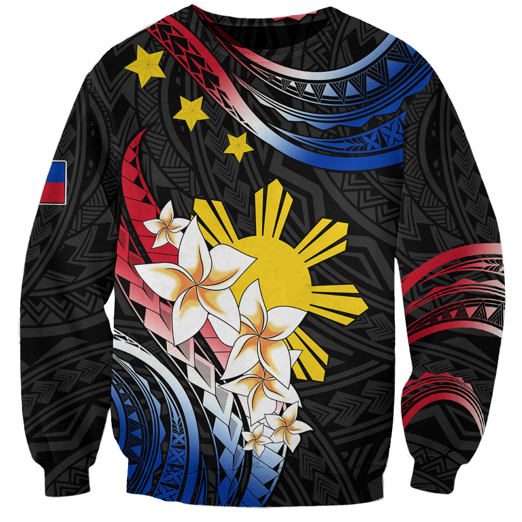 Personalised Philippines Tribal Sweatshirt Mix Plumeria - Flag Colors LT7 Unisex Black - Polynesian Pride