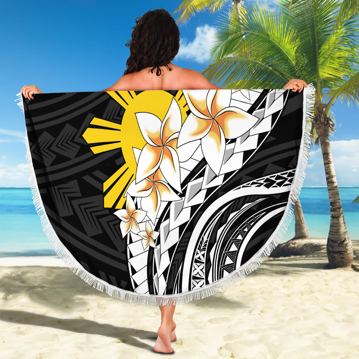 Personalised Philippines Tribal Beach Blanket Mix Plumeria LT7 - Polynesian Pride
