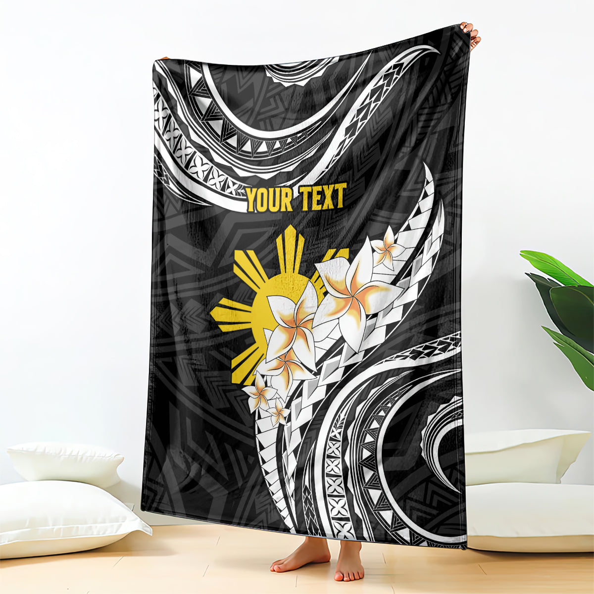 Personalised Philippines Tribal Blanket Mix Plumeria LT7 Black - Polynesian Pride