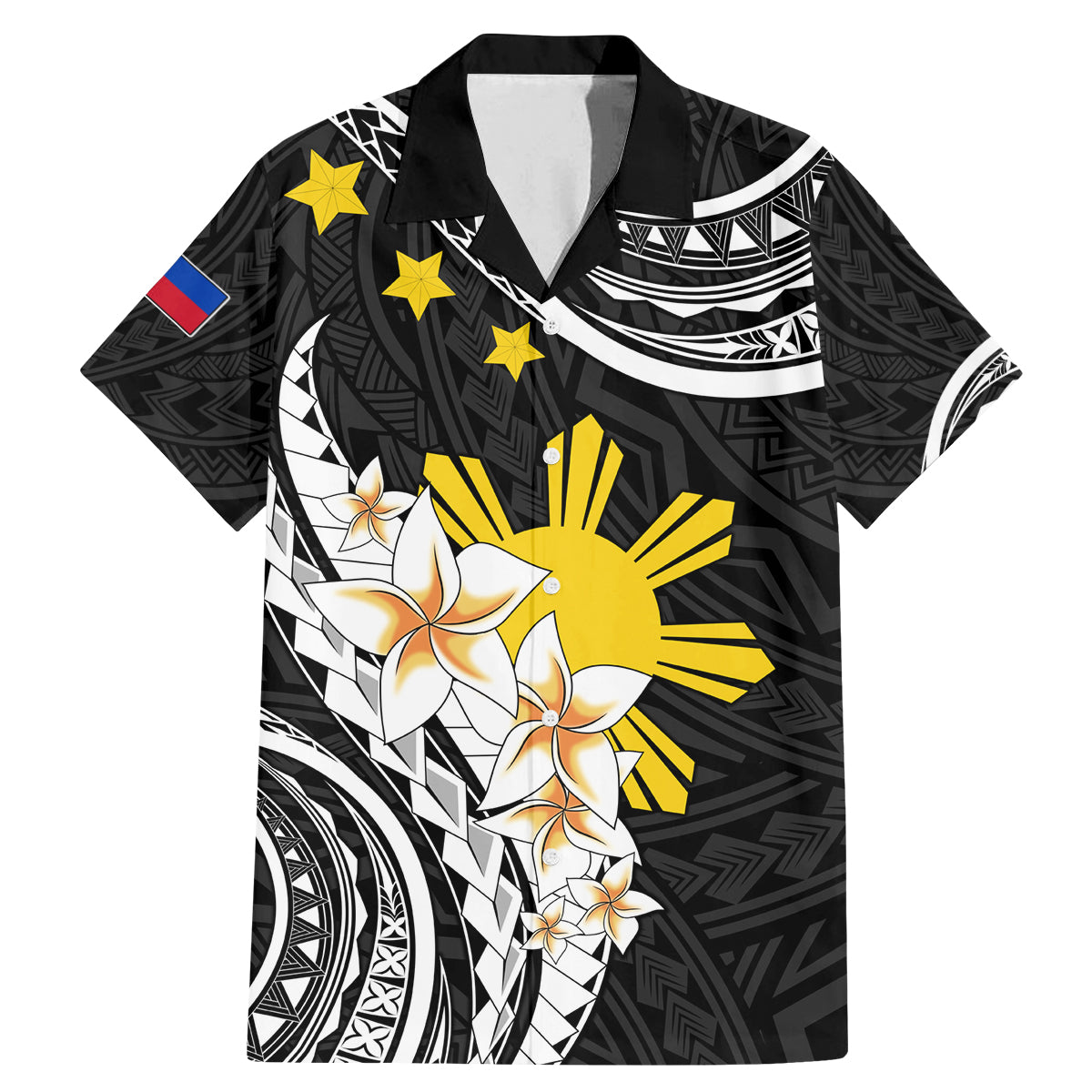 Personalised Philippines Tribal Family Matching Mermaid Dress and Hawaiian Shirt Mix Plumeria LT7 Dad's Shirt - Short Sleeve Black - Polynesian Pride
