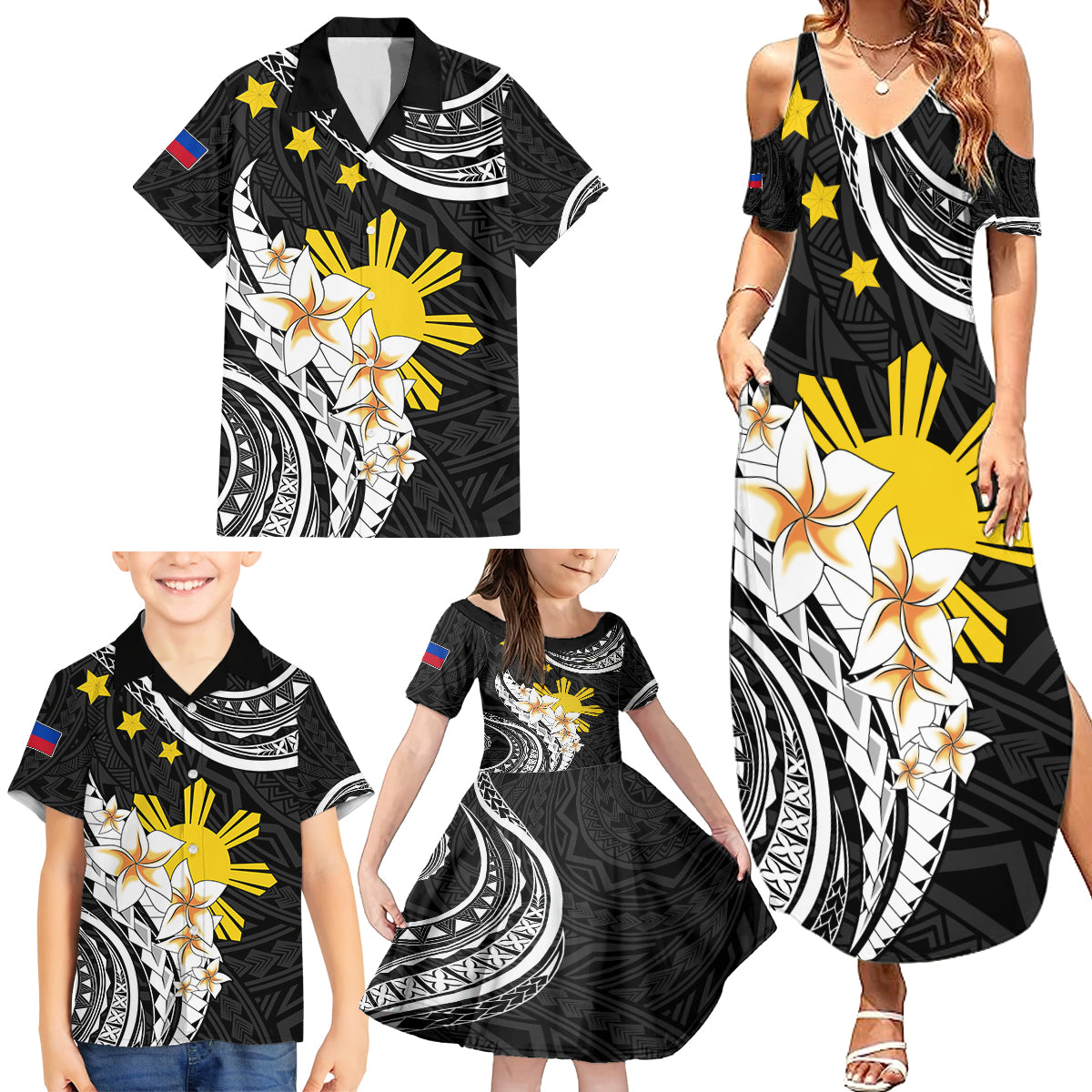 Personalised Philippines Tribal Family Matching Summer Maxi Dress and Hawaiian Shirt Mix Plumeria LT7 - Polynesian Pride