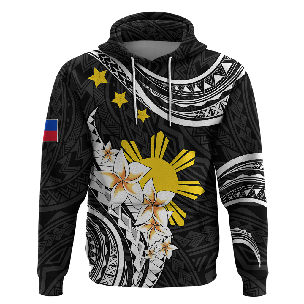 Personalised Philippines Tribal Hoodie Mix Plumeria LT7 Black - Polynesian Pride