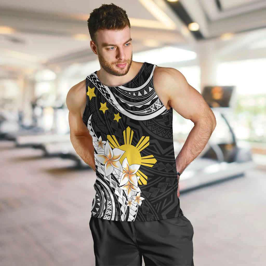 Personalised Philippines Tribal Men Tank Top Mix Plumeria LT7 Black - Polynesian Pride