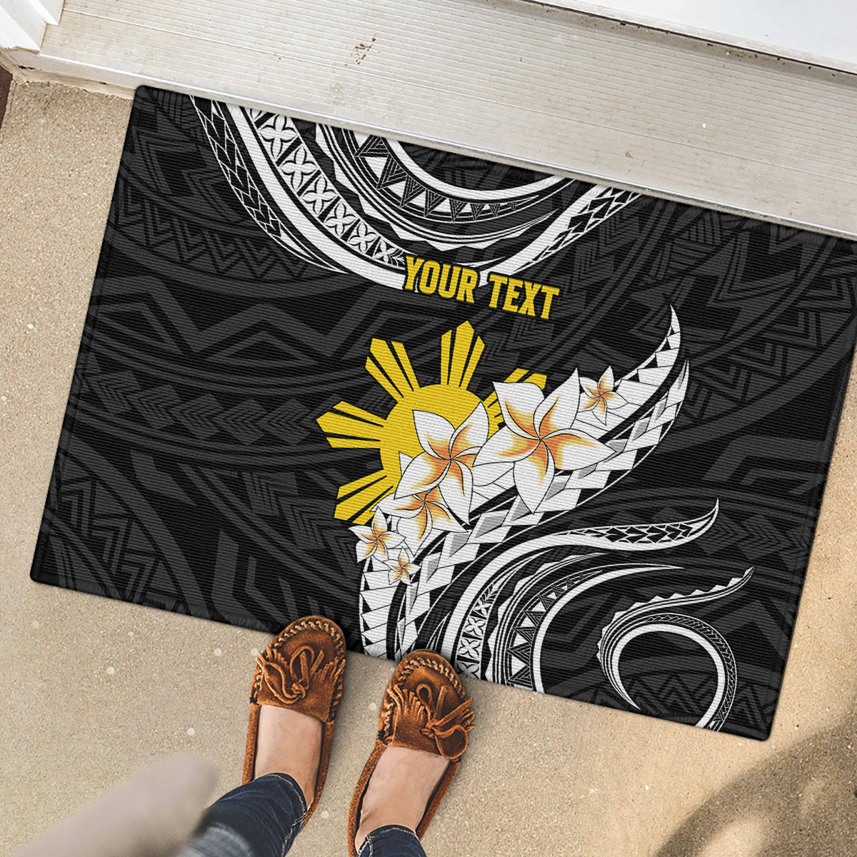 Personalised Philippines Tribal Rubber Doormat Mix Plumeria LT7 - Polynesian Pride