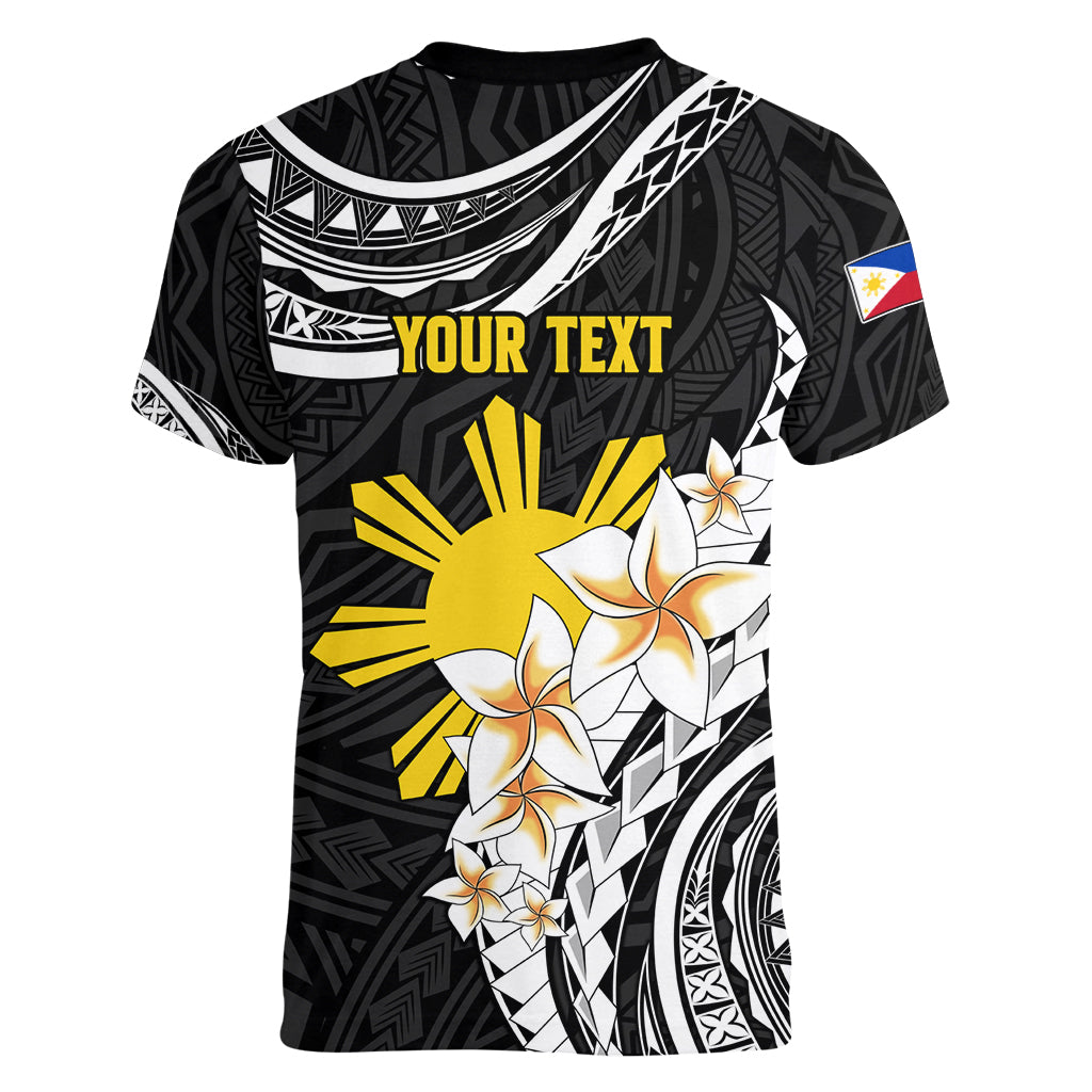 Personalised Philippines Tribal Women V Neck T Shirt Mix Plumeria LT7 - Polynesian Pride