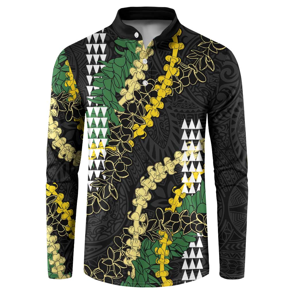 Hawaii Aloha Kakau Button Sweatshirt Puakenikeni and Maile Lei Twist LT7 Black - Polynesian Pride