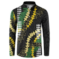 Hawaii Aloha Kakau Button Sweatshirt Puakenikeni and Maile Lei Twist LT7 Black - Polynesian Pride