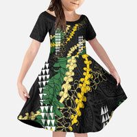 Hawaii Aloha Kakau Family Matching Off Shoulder Maxi Dress and Hawaiian Shirt Puakenikeni and Maile Lei Twist