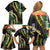 Hawaii Aloha Kakau Family Matching Off Shoulder Short Dress and Hawaiian Shirt Puakenikeni and Maile Lei Twist