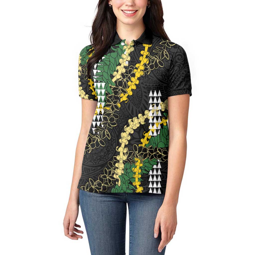 Hawaii Aloha Kakau Women Polo Shirt Puakenikeni and Maile Lei Twist