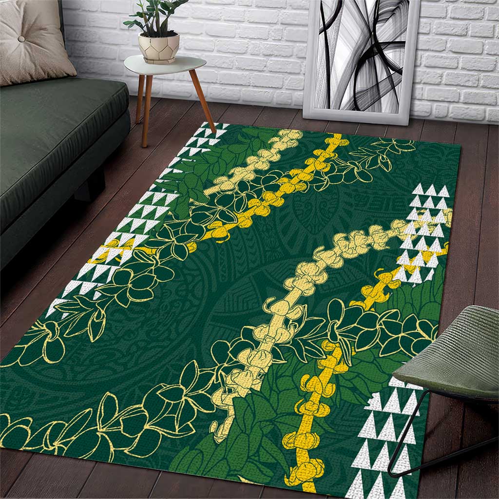 Hawaii Aloha Kakau Area Rug Green Puakenikeni and Maile Lei Twist