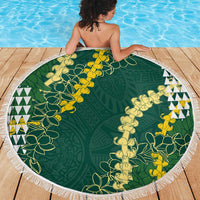 Hawaii Aloha Kakau Beach Blanket Green Puakenikeni and Maile Lei Twist