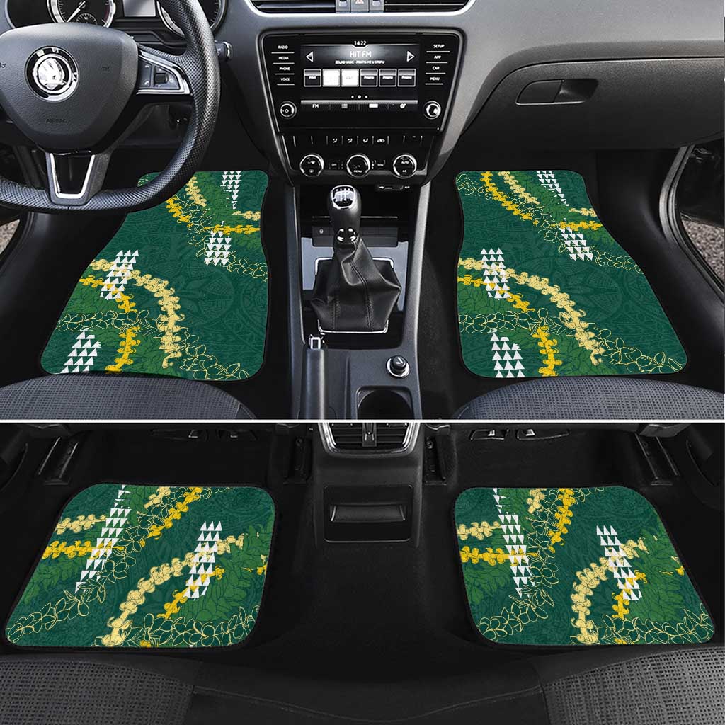 Hawaii Aloha Kakau Car Mats Green Puakenikeni and Maile Lei Twist