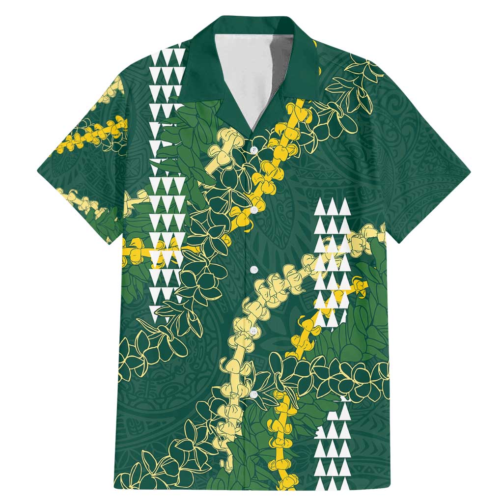 Hawaii Aloha Kakau Family Matching Mermaid Dress and Hawaiian Shirt Green Puakenikeni and Maile Lei Twist