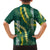 Hawaii Aloha Kakau Family Matching Off The Shoulder Long Sleeve Dress and Hawaiian Shirt Green Puakenikeni and Maile Lei Twist