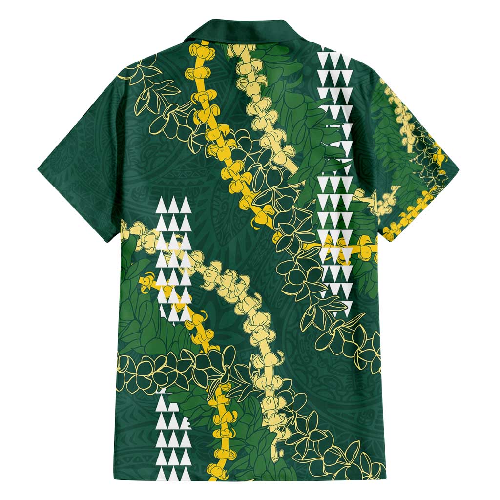 Hawaii Aloha Kakau Family Matching Off Shoulder Maxi Dress and Hawaiian Shirt Green Puakenikeni and Maile Lei Twist