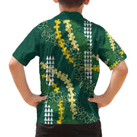 Hawaii Aloha Kakau Family Matching Puletasi and Hawaiian Shirt Green Puakenikeni and Maile Lei Twist