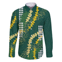 Hawaii Aloha Kakau Family Matching Short Sleeve Bodycon Dress and Hawaiian Shirt Green Puakenikeni and Maile Lei Twist