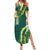 Hawaii Aloha Kakau Family Matching Summer Maxi Dress and Hawaiian Shirt Green Puakenikeni and Maile Lei Twist