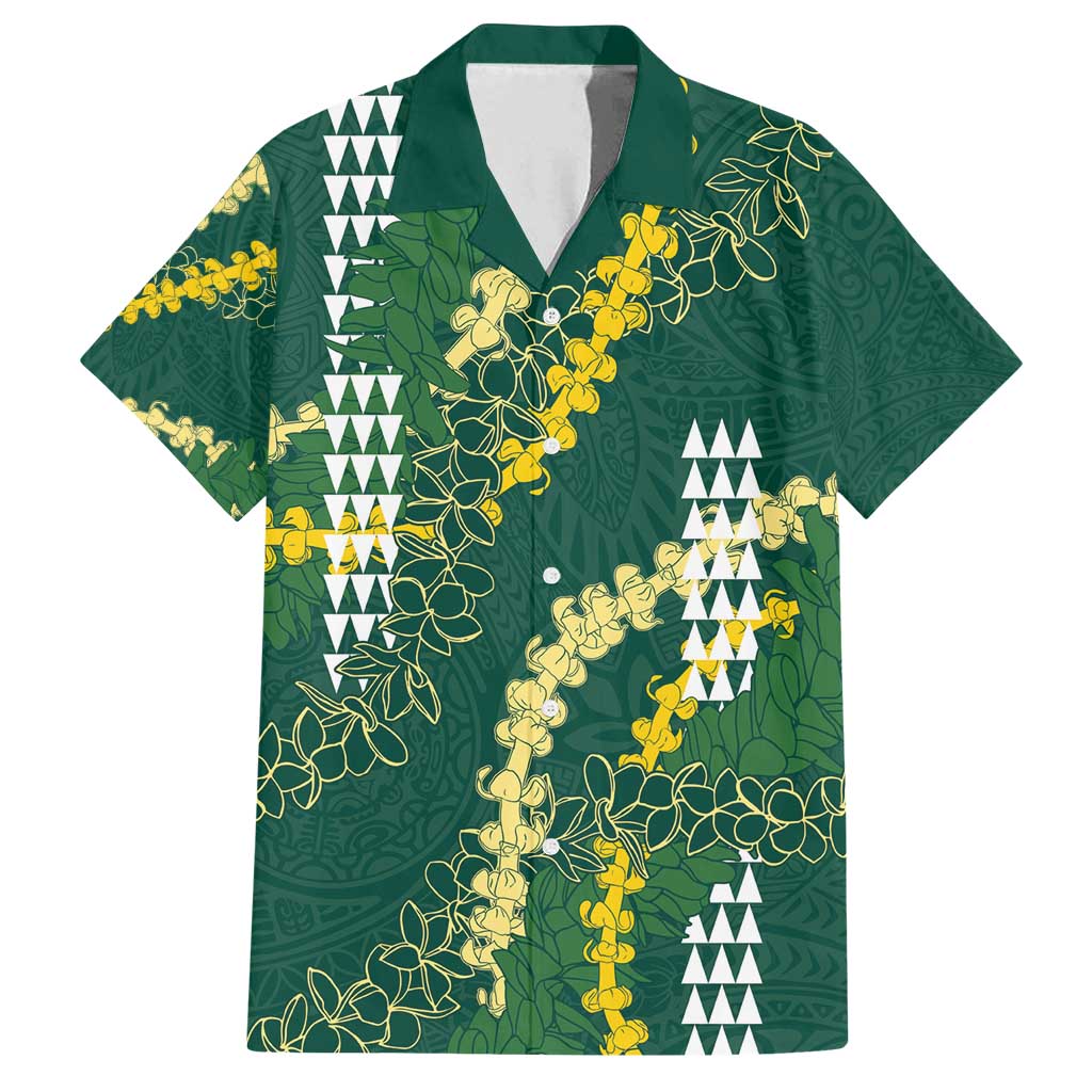 Hawaii Aloha Kakau Family Matching Tank Maxi Dress and Hawaiian Shirt Green Puakenikeni and Maile Lei Twist
