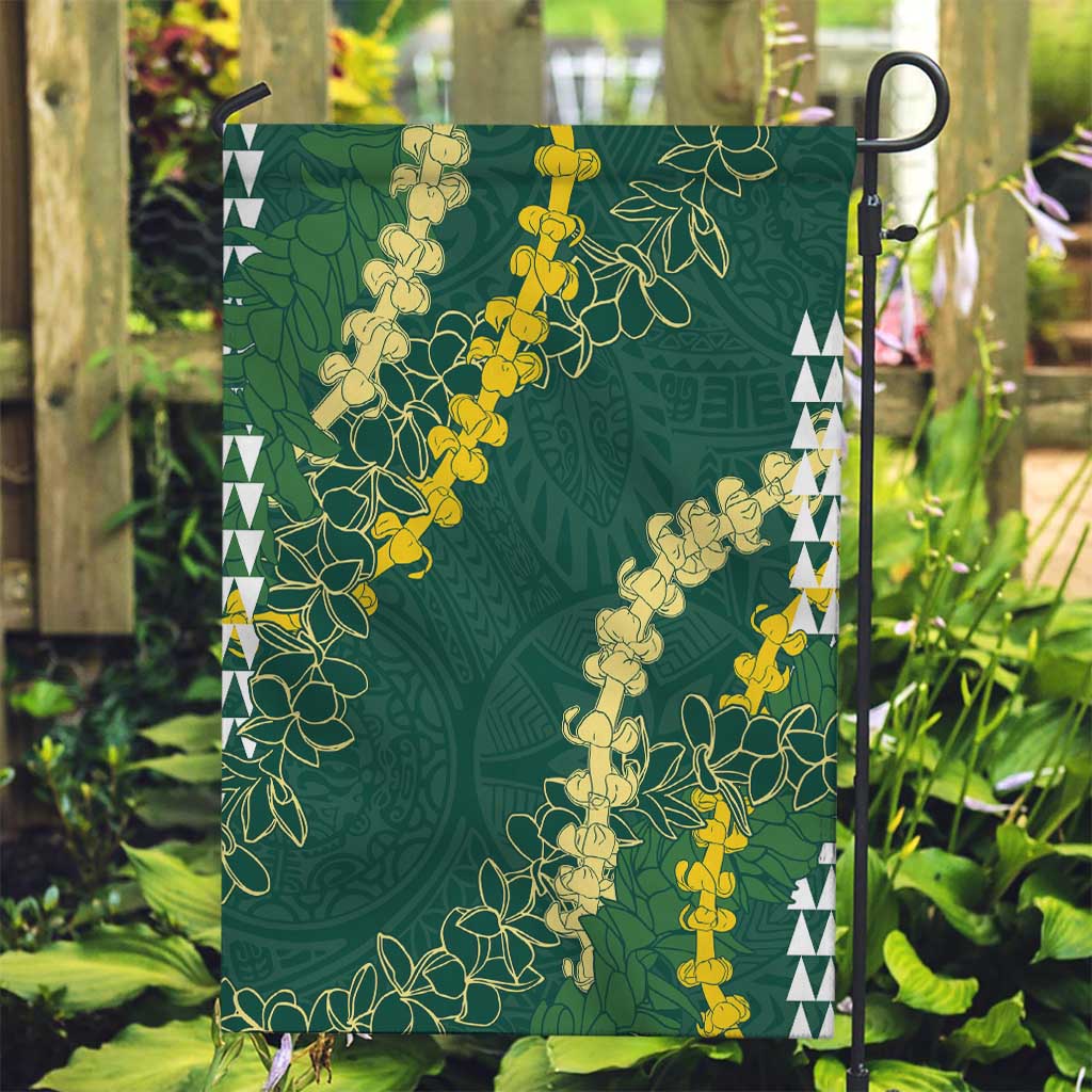 Hawaii Aloha Kakau Garden Flag Green Puakenikeni and Maile Lei Twist
