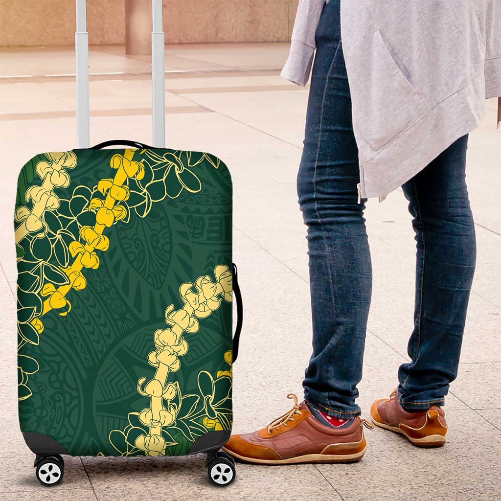 Hawaii Aloha Kakau Luggage Cover Green Puakenikeni and Maile Lei Twist