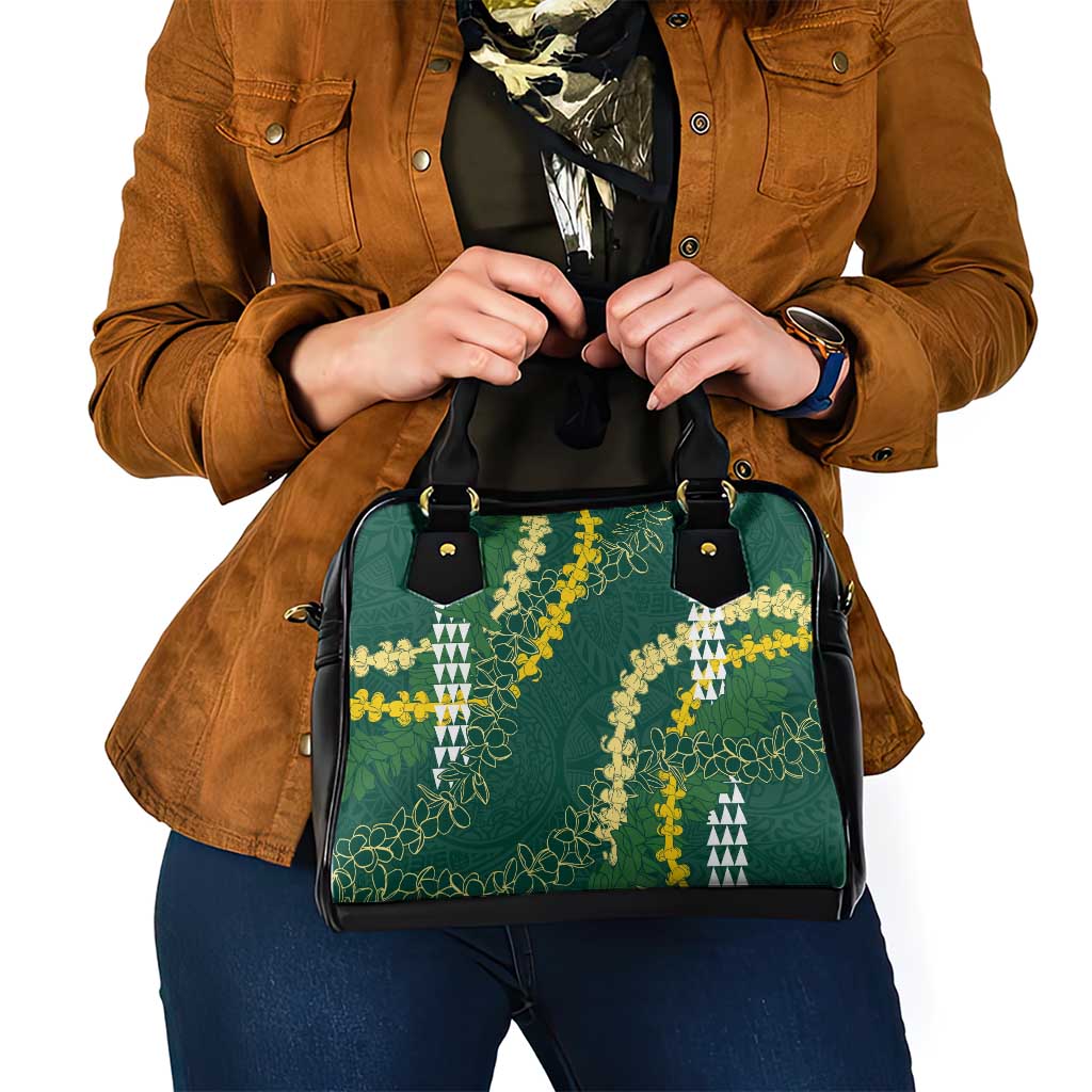 Hawaii Aloha Kakau Shoulder Handbag Green Puakenikeni and Maile Lei Twist