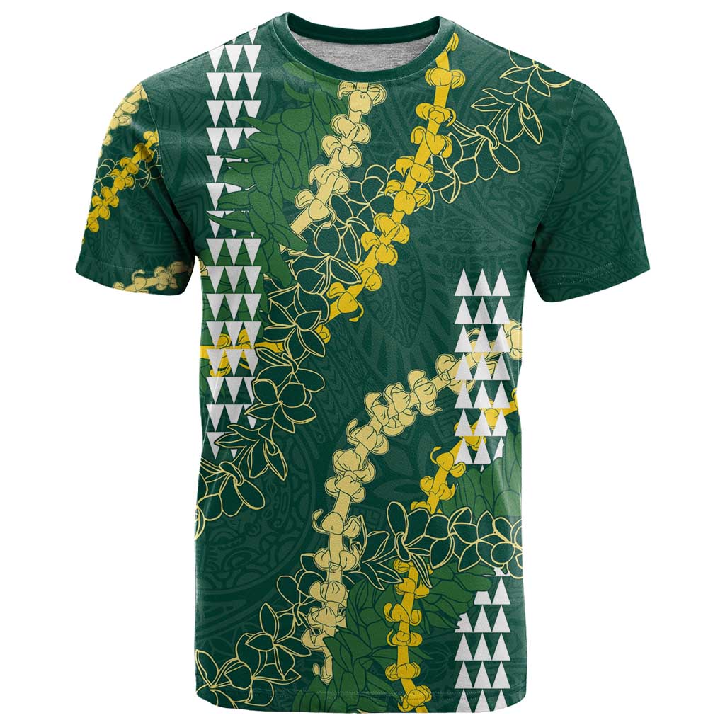 Hawaii Aloha Kakau T Shirt Green Puakenikeni and Maile Lei Twist